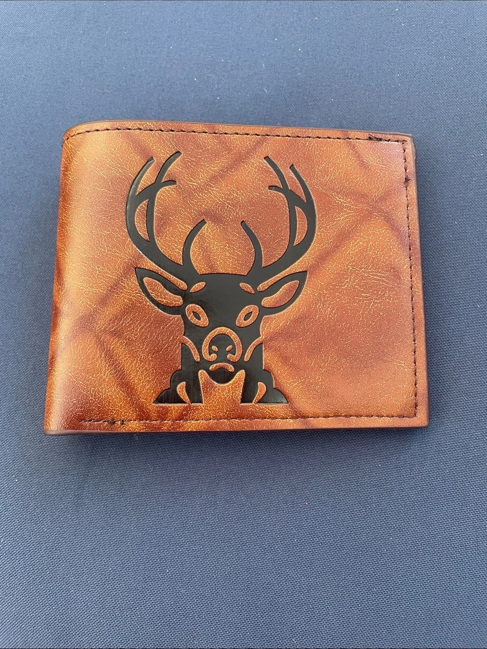 Brown Leather Bi-Fold Wallet with Deer Cutout - Unbranded